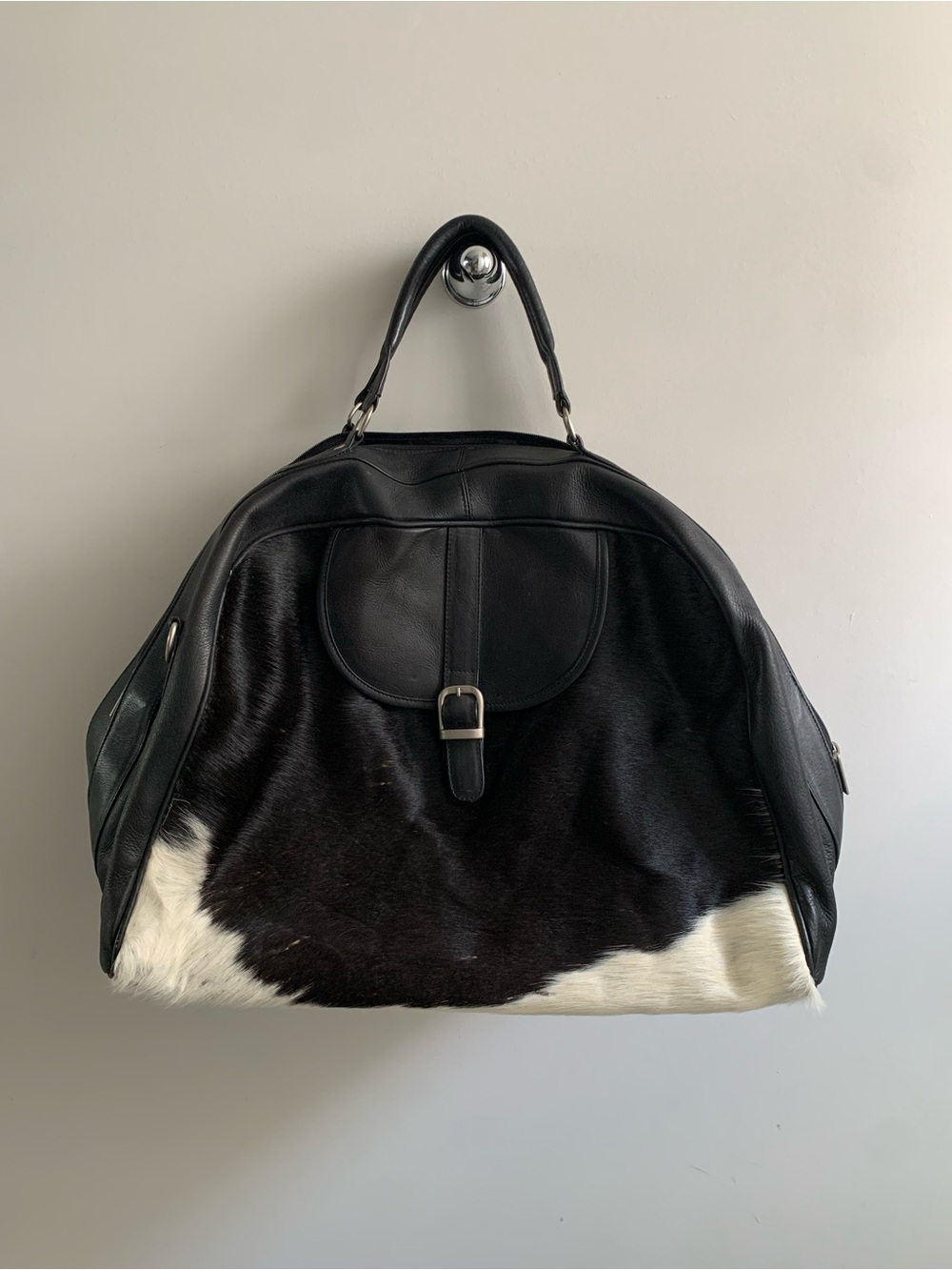 Vintage Genuine Leather & Cowhide Oversized Weekender Travel Duffel Bag